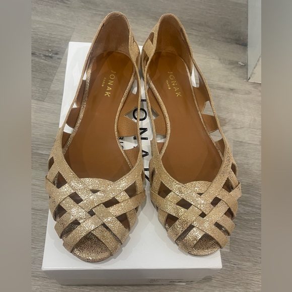 NIB Jonak Paris Deray Ballet Flats in Gold Leather Women’s Size EU 41 (US 10) - Picture 4 of 10